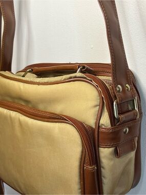 Vintage Tan & Brown Padded Canvas & Vinyl Travel Shoulder/Crossbody Bag